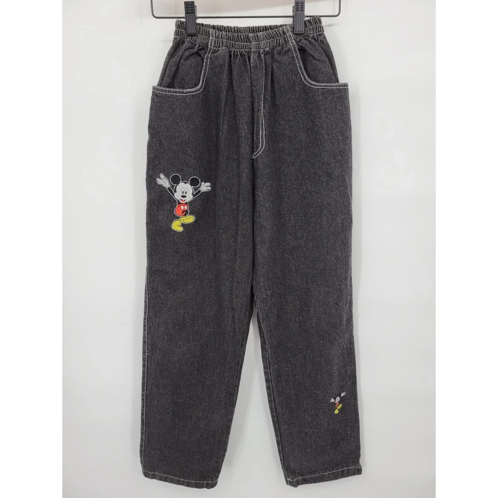 Vintage Disney Black Jeans Straight Leg Mickey Mouse Dark Wash High Rise